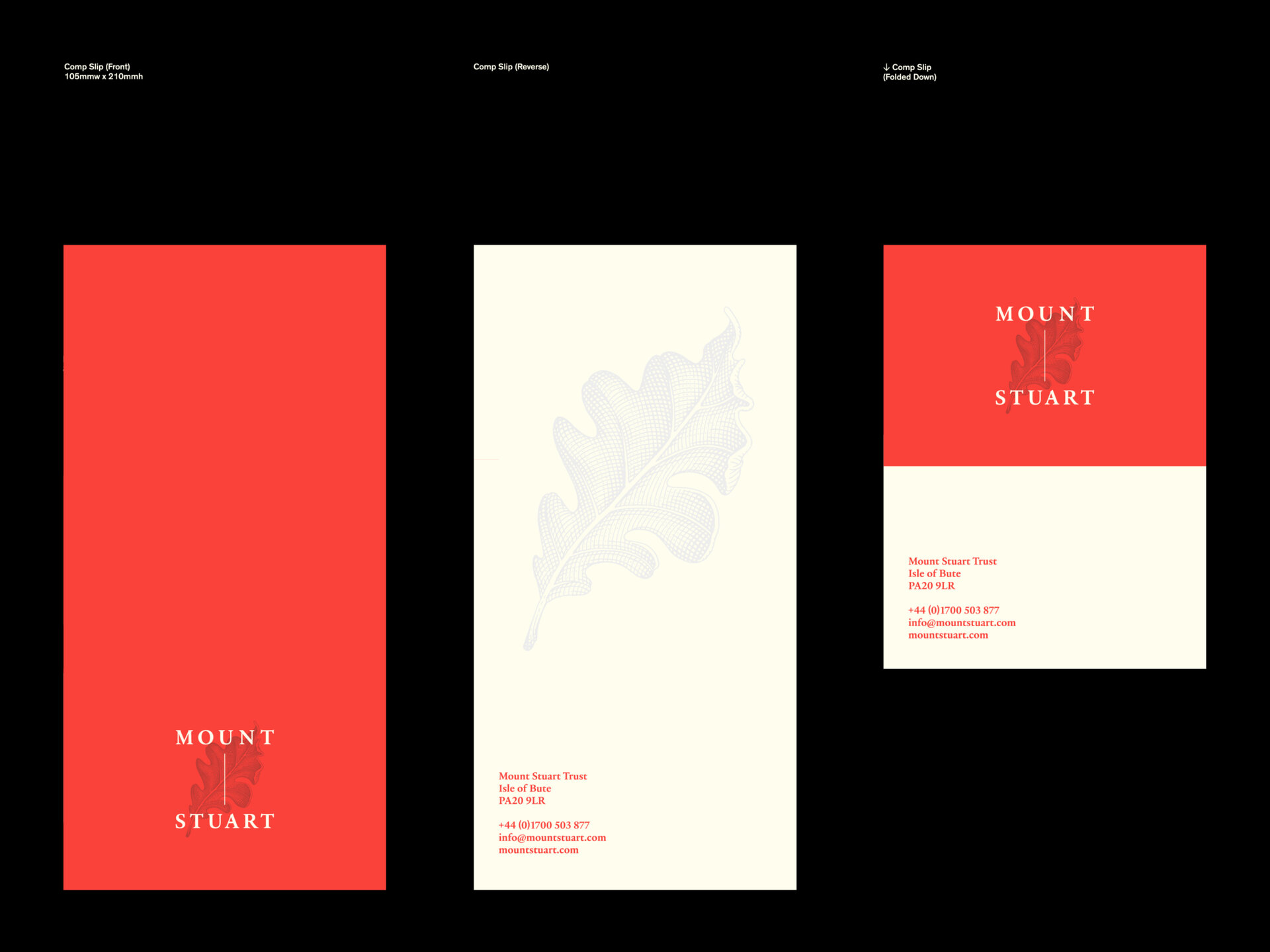 Grid of three of Mount Stuarts identity guidelines.