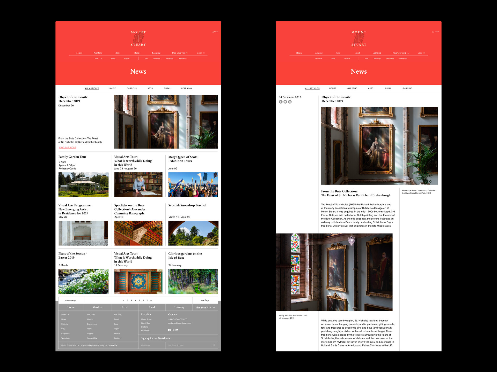 Mockups of digital web pages for Mount Stuart.