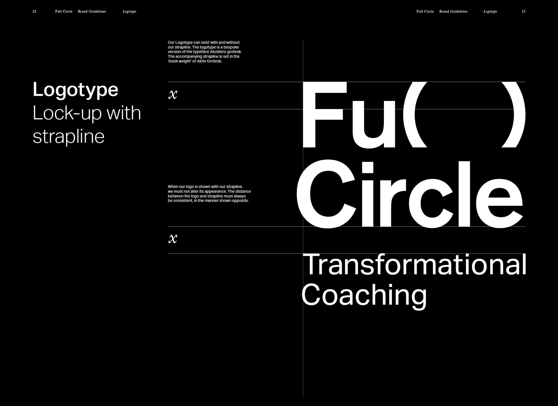 A spread that shows the logo for Full Circle. White text on black background.
