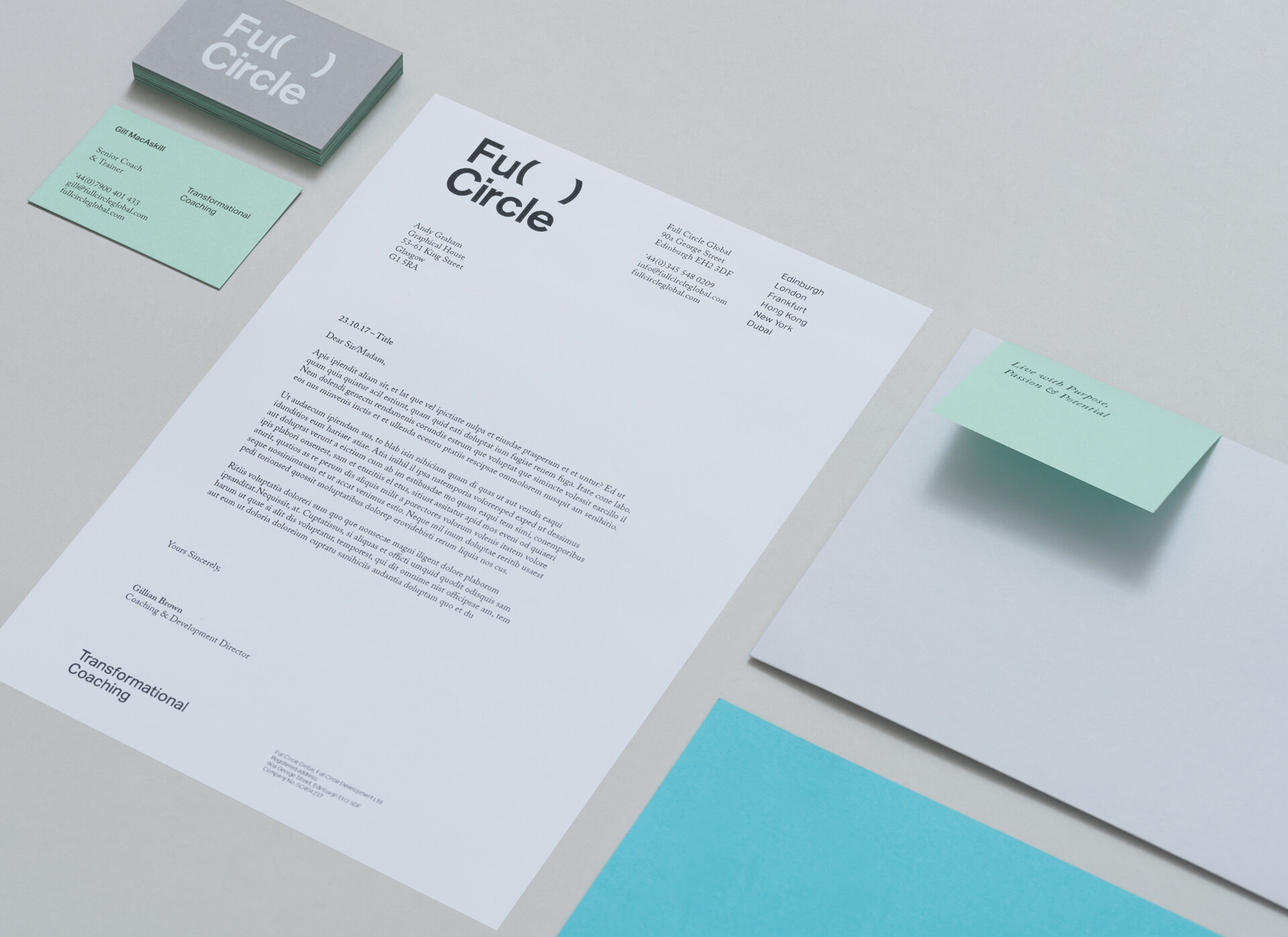 Full Circle Stationery. Business cards, letter and envelopes.