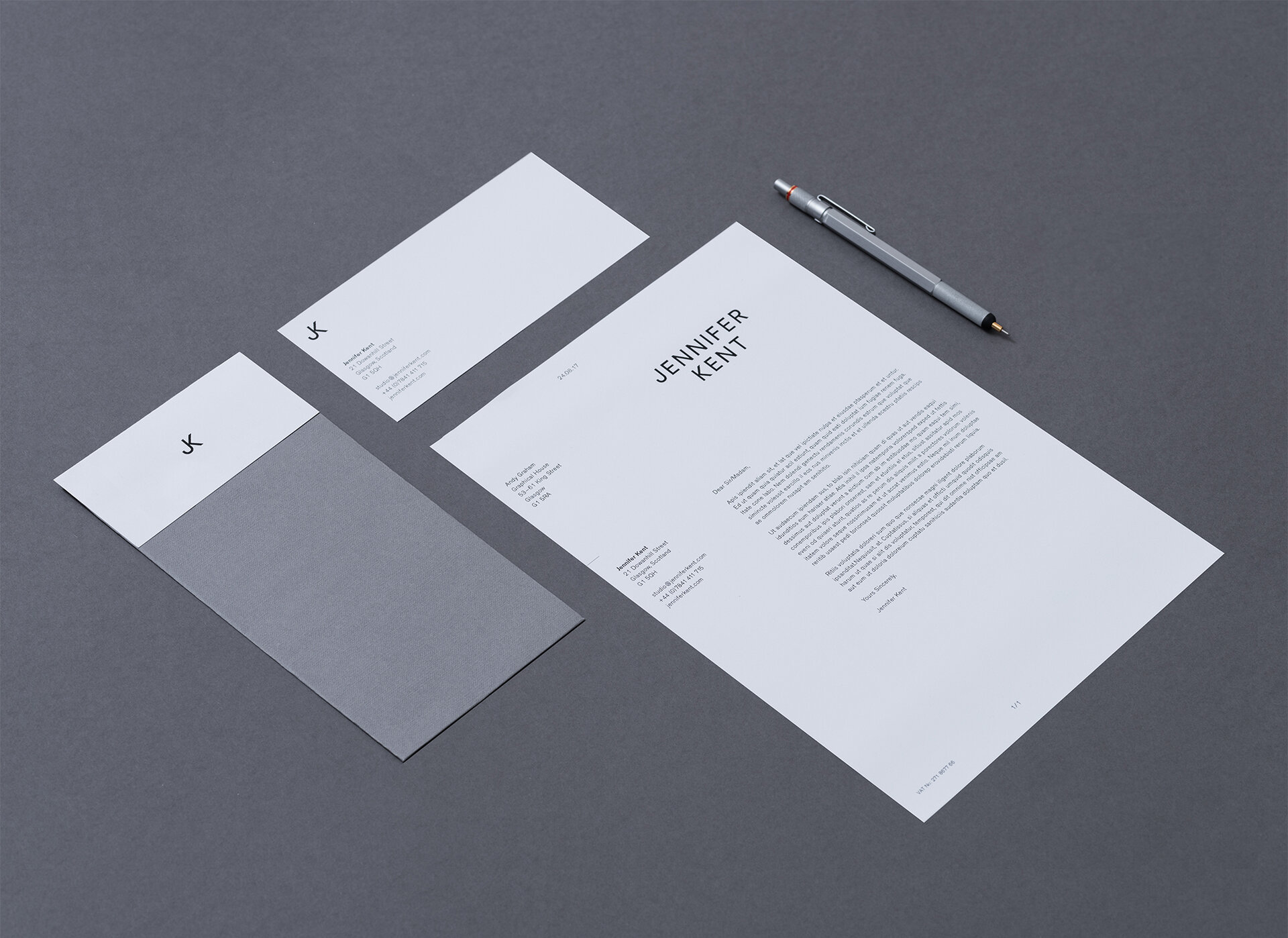 Print stationery for Jennifer Kent.