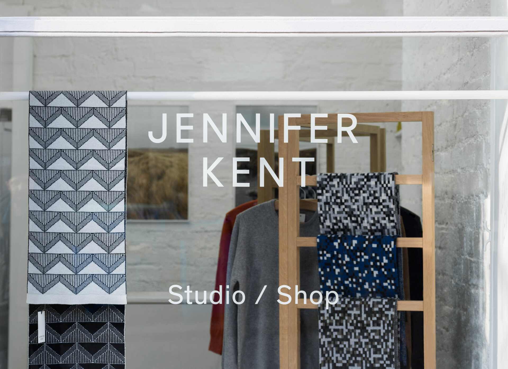 A shop front with white vinyl on the window that reads "Jennifer Kent, Studio/Shop"